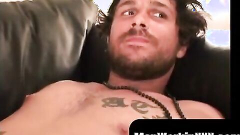 MenWorkinXXX.com - Inked thug rubbing hairy cock before intense solo cumshot