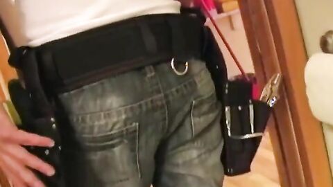 MaskXXX.com - Naked repair man's striptease and gay blowjob session