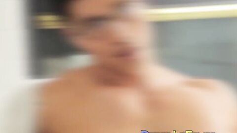 Handsome Peter Le jerks his huge Asian cock until he explodes