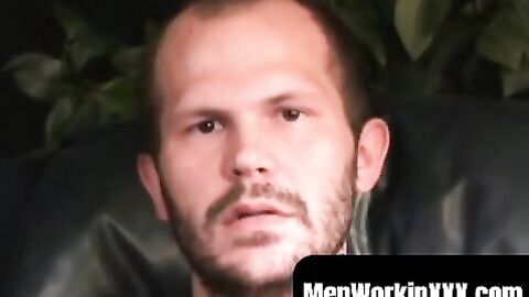 MenWorkinXXX.com - Stud passionately tugs on his huge dick after an intimate intervie