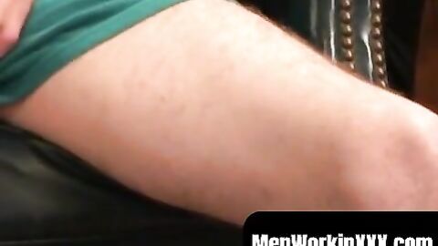 MenWorkinXXX.com - Stud passionately tugs on his huge dick after an intimate intervie
