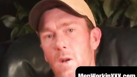 MenWorkinXXX.com - Mature amateur gay strips after an interview and jerks off vigorou