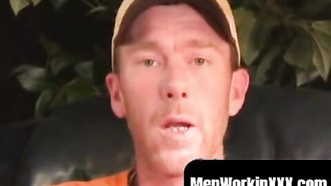 MenWorkinXXX.com - Mature amateur gay strips after an interview and jerks off vigorou