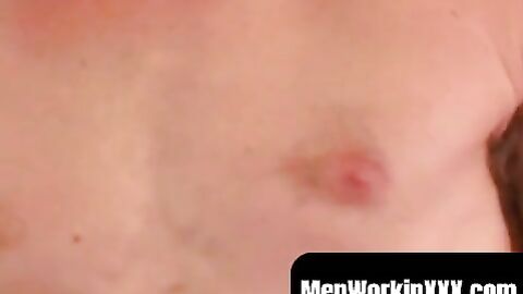 MenWorkinXXX.com - Mature amateur gay strips after an interview and jerks off vigorou