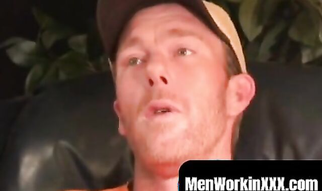 MenWorkinXXX.com - Mature amateur gay strips after an interview and jerks off vigorou