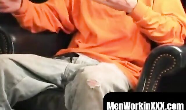 MenWorkinXXX.com - Mature amateur gay strips after an interview and jerks off vigorou