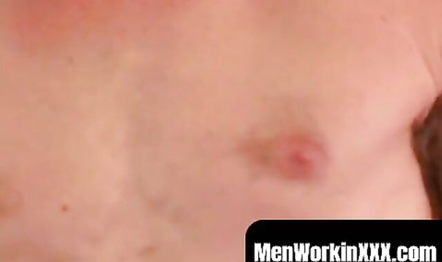 MenWorkinXXX.com - Mature amateur gay strips after an interview and jerks off vigorou