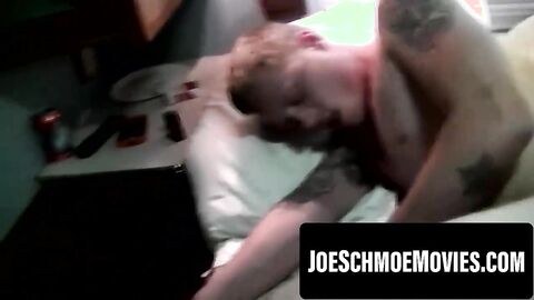 Eric pumps cum geyser down Joeâs gagging hungry gullet