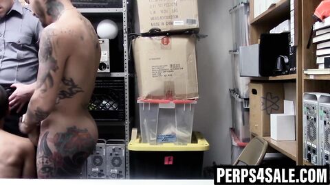 Latino jock thief takes double bareback in office threesome