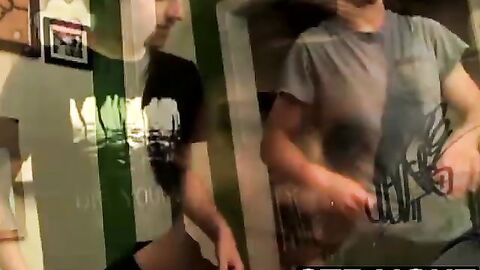 Straight gal sucks two cute straight guys big dicks