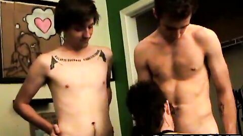 Straight gal sucks two cute straight guys big dicks