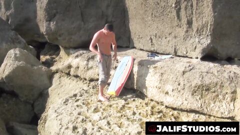 Jordan bends Latino Enzo over rocks for rough beachside anal pounding