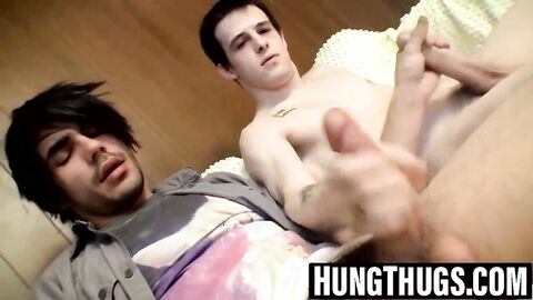 Straight Devin and Brian stroke each other hard