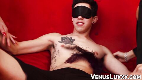 Trans Foxxy and Venus Lux take turns riding Robies eight inch cock