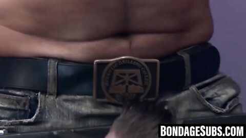 Muscular punker sissy suffers in BDSM cage