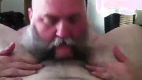 Bearded Daddy Sucks Big Cock