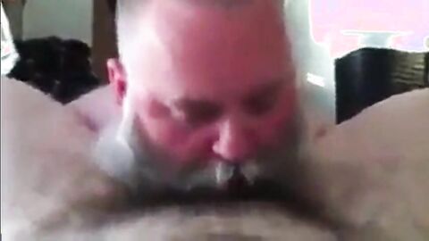 Bearded Daddy Sucks Big Cock