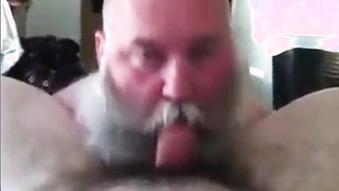 Bearded Daddy Sucks Big Cock