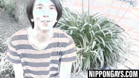 Gay licks nipples before Japanese twink wrecks his ass
