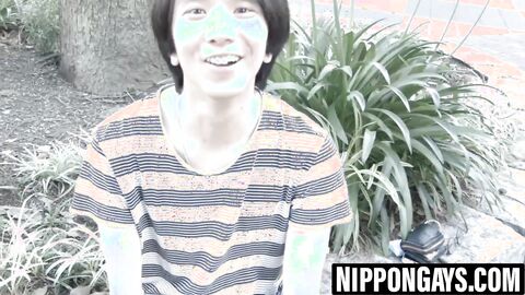 Gay licks nipples before Japanese twink wrecks his ass