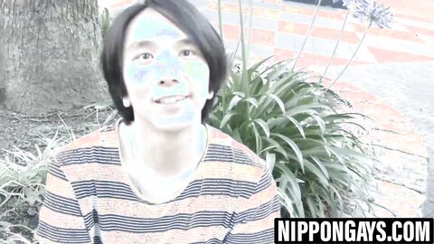 Gay licks nipples before Japanese twink wrecks his ass