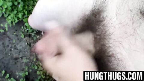 Horny Lex gets tattooed cock out in backyard session