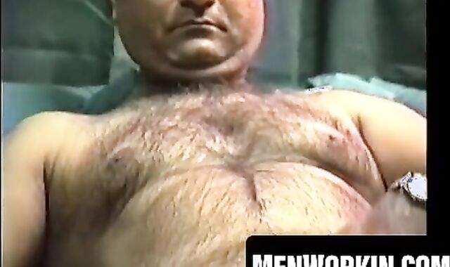 Hairy Shawn strokes his cock hard on the bed