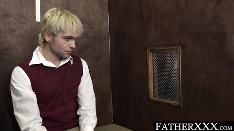 FatherXXX.com - Horny religious twink deepthroats priest before a raw, spiritual anal