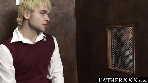 FatherXXX.com - Horny religious twink deepthroats priest before a raw, spiritual anal