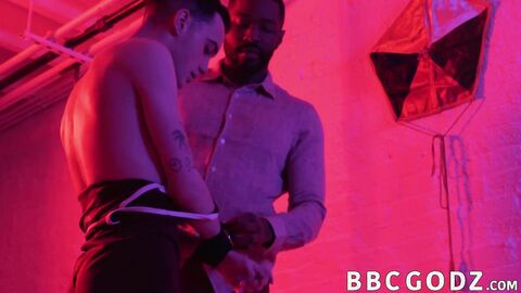 Ebony male dominates a petite gay into interracial pounding