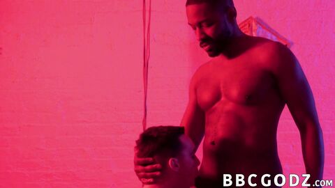 Ebony male dominates a petite gay into interracial pounding