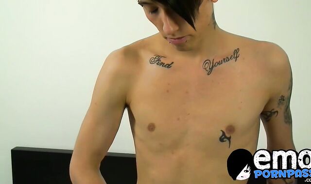 Skinny emo twink wanks rock solid cock and sprays cum