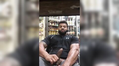Black Stud Strokes His Big Cock Outdoors