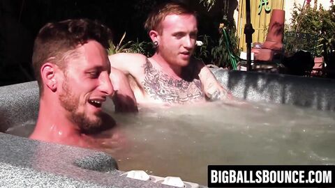 Ginger stud leaves jacuzzi to jack off with his eager lover
