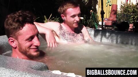Ginger stud leaves jacuzzi to jack off with his eager lover
