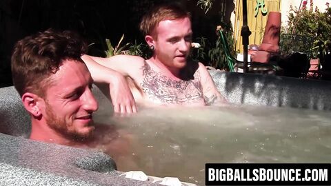 Ginger stud leaves jacuzzi to jack off with his eager lover