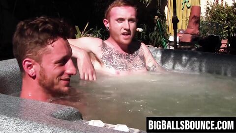Ginger stud leaves jacuzzi to jack off with his eager lover