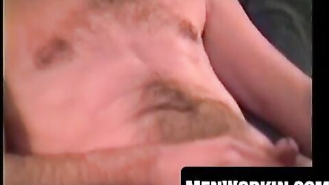 Skinny twink strokes his hairy long sword solo