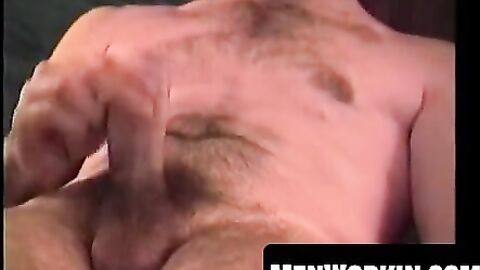 Skinny twink strokes his hairy long sword solo