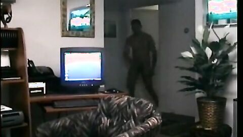 Hairy hunk groans while fisting his hard veiny snake