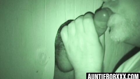 Bearded fat man devours a thick glory hole cock raw