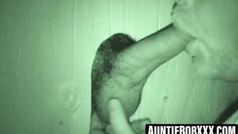 Bearded fat man devours a thick glory hole cock raw