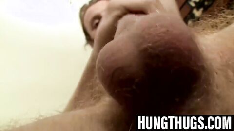 Long haired Billy jerks hard cock for thirsty fans