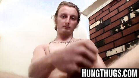 Long haired Billy jerks hard cock for thirsty fans