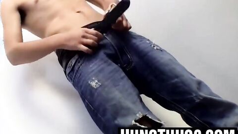 Leo Macarthur strokes cock through tight boxer briefs