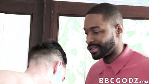 Petite gay chokes on black cock before interracial screwing