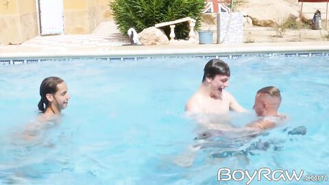 Hot bareback threesome with three incredible playful twinks