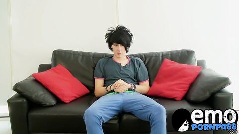 Seductive emo twink wanks and toys his big uncut cock