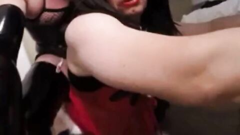 Crossdresser Trav Gives Blowjob and Gets Spanked