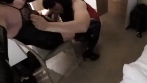 Crossdresser Trav Gives Blowjob and Gets Spanked